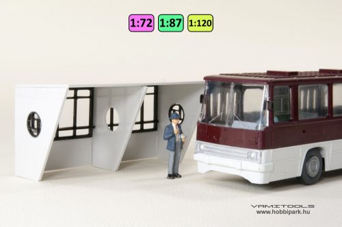 H0 1:87 buszmegálló, H0 1:87 beálló, H0 1:87 buszöböl, H0 1:87 váróterem, H0 1:87 váró